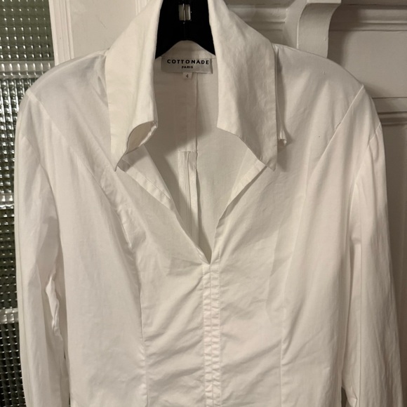 Cottonade Paris Women’s White Shirt Collared V-Neck Back Zip Sz 4 - Picture 2 of 11